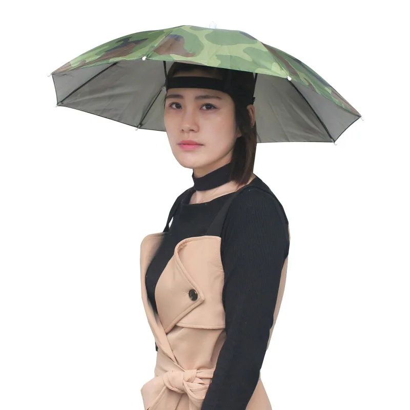 Outdoor Foldable Head Umbrella Hat Anti-Rain Anti-UV Fishing Caps Portable Travel Hiking Beach Fishing Umbrellas Hat Rain Gear