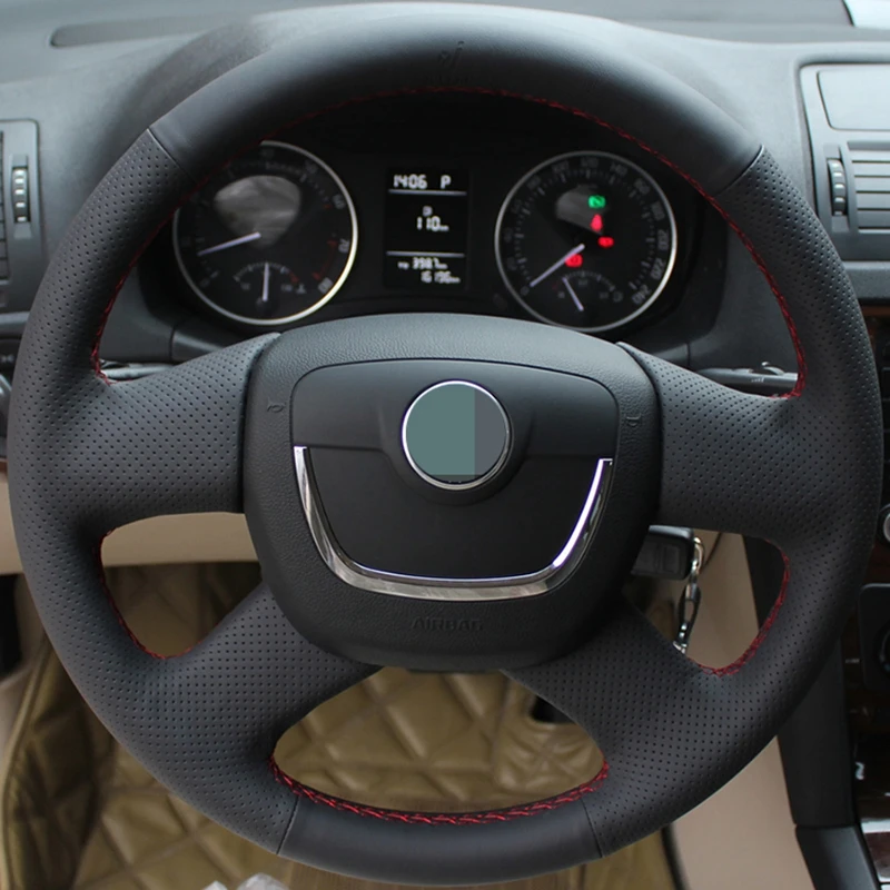

For Skoda Octavia Superb 2012 Fabia Skoda Octavia a 5 a5 2012 2013 Yeti 2009-2013 Black Genuine Leather Car Steering Wheel Cover