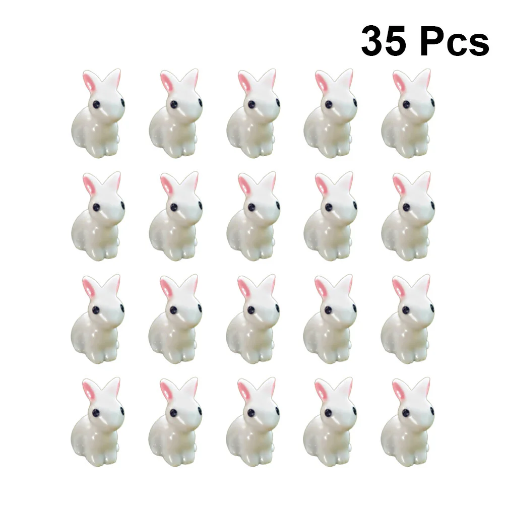 

35 Pcs Craft Rabbit Resin Decor Cake Toy Desktop Ornament Miniature Bunnies White