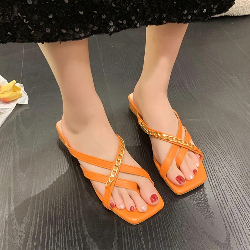 

Женские шлепанцы из ПУ кожи, с открытым носком, на плоской подошве