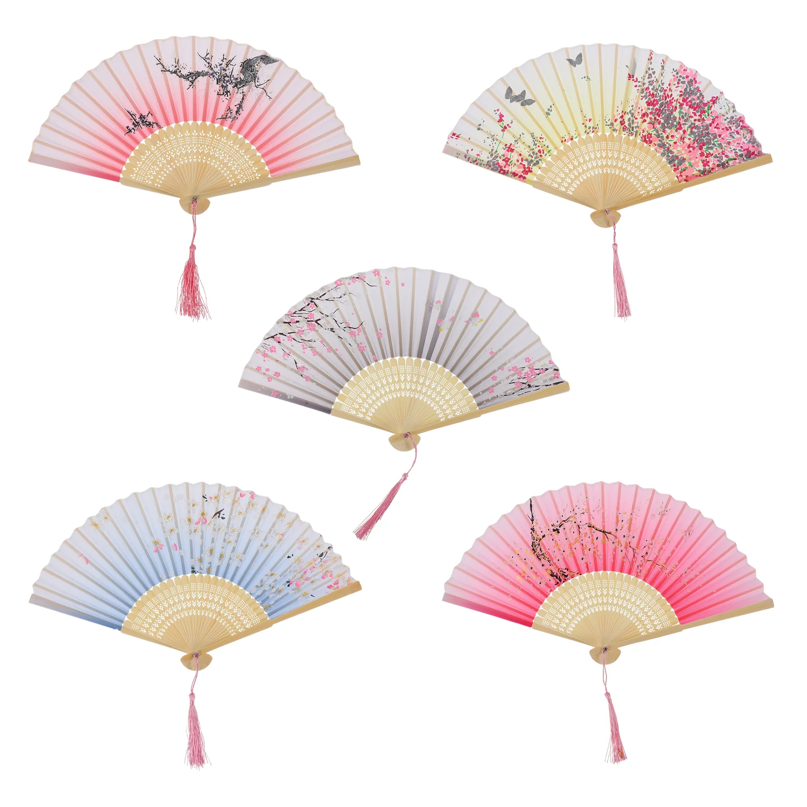 

5Pcs Beautiful Portable Retro Hand Fans Folding Fans Decorative Fans Japanese Style Fans