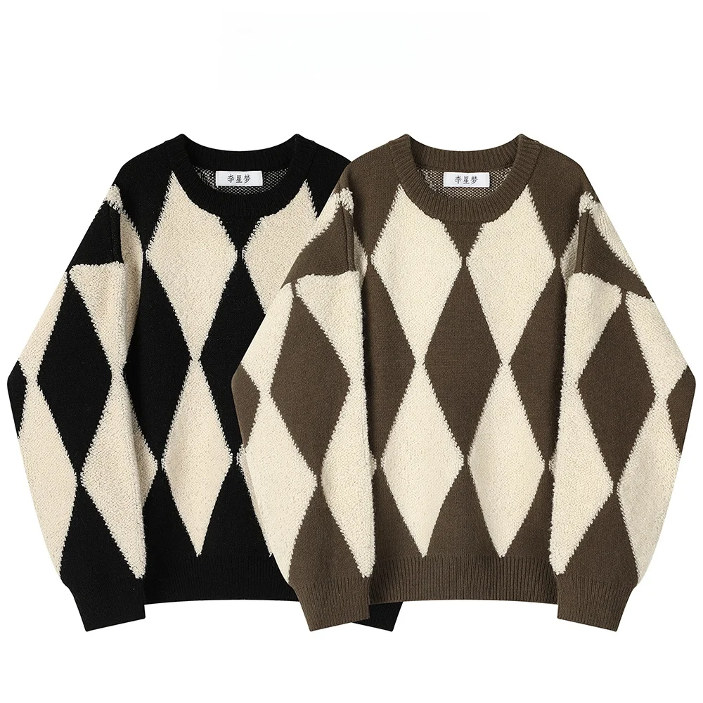 Xinmonlee Idle Sle Diamond клетчатый вязаный свитер женский плотный осенне-зимний японский