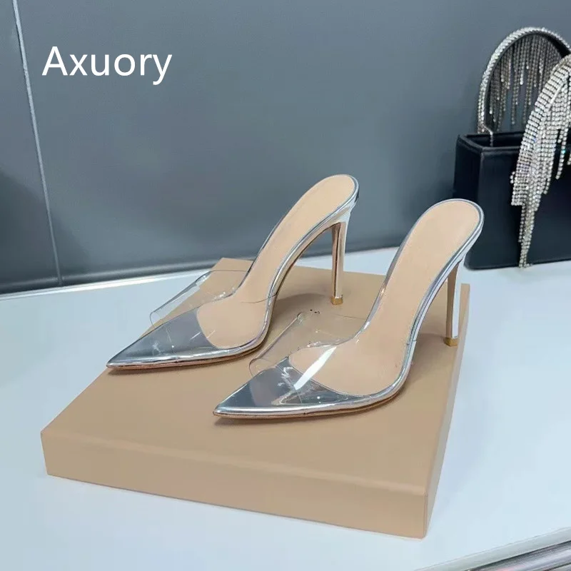 2023 Women's high heeled sandals transparent Genuine Leather Solid Color High 11.5cm Sexy Style High Quality
