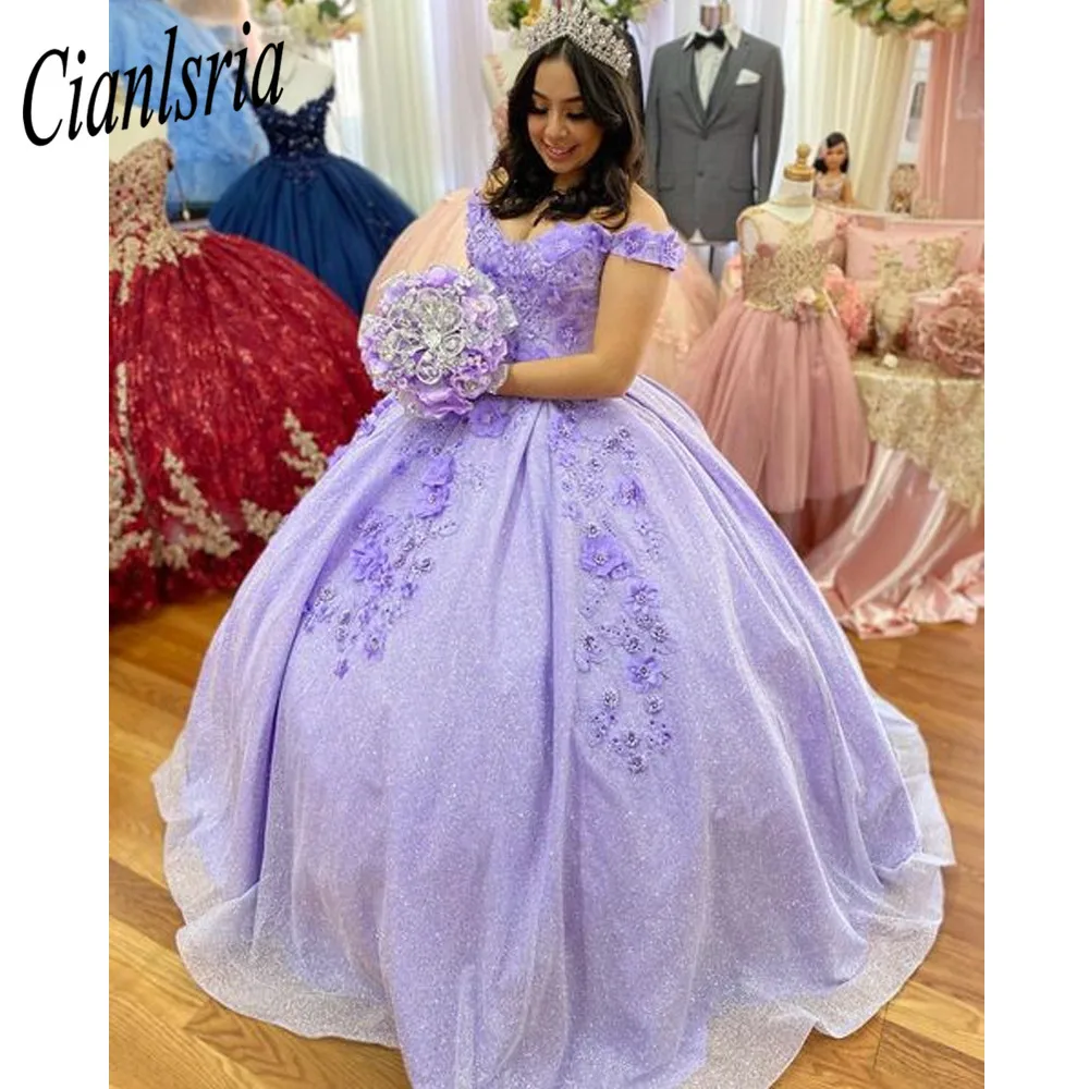 Sparkly Lalic Sweet 16 Ball Gown Quinceañera Dresses Beaded Lace Flowers Vestido De 15 Anos Long Prom Quinceanera 2022