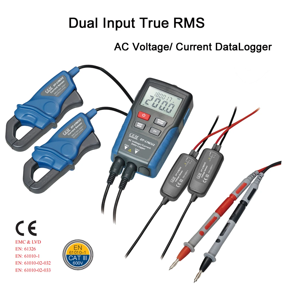 Портативный регистратор качества напряжения CEM двухканальный TRMS напряжение