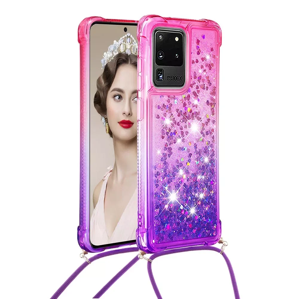 

Quicksand Lanyard Strap Phone Case For Samsung Galaxy A42 A52 5G A71 S10 S20 Plus Lite Note 10 20 Pro Necklace Rope Cover