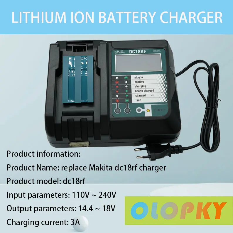 

Lithium ion battery charger, charging current 3a, suitable for 14.4V 18V power tool bl1830 bl1430 dc18rc dc18ra with USB