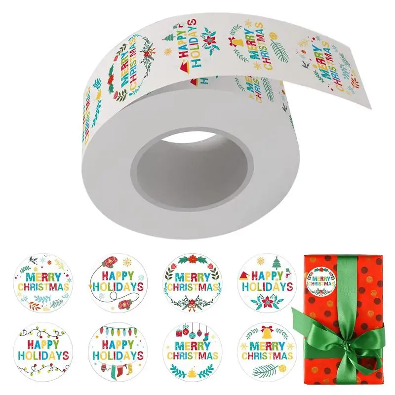 

500 Pieces Christmas Roll Stickers 8 Designs Christmas Gift Tag Stickers Roll Merry Christmas Stickers Roll For Cards Gift