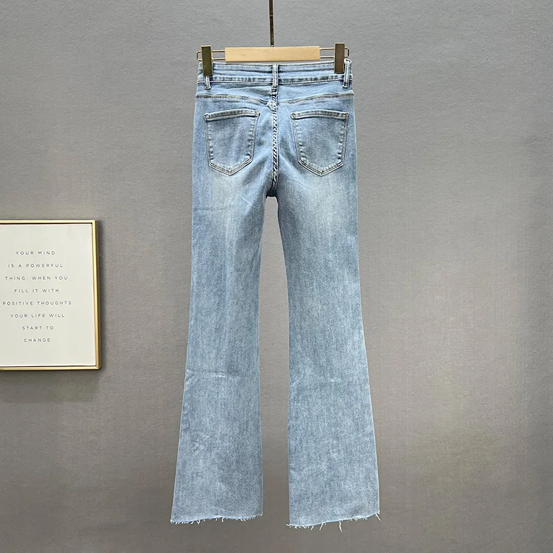 Cropped Jeans for Women 2022 Spirng Summer New Slim Fit Split Skinny Jean Pants Casual Womans Blue Denim Pants Elastic Jeans