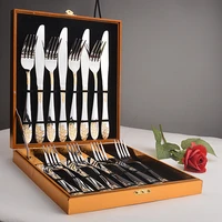 stainless steel party tableware storage box luxury silverware snacks spoon fork knife set portable cutlery vaisselle dinnerware