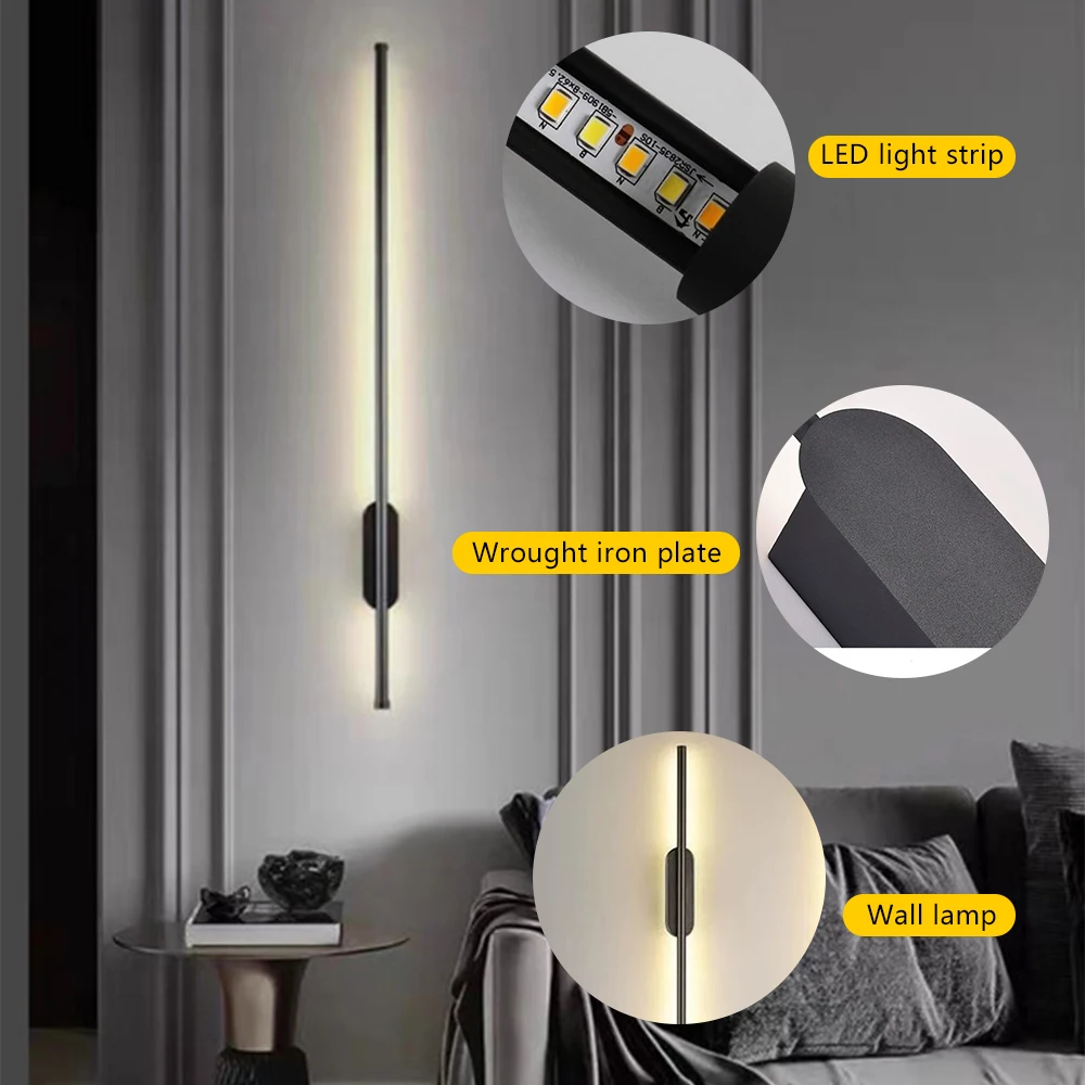 Современный светодиодный настенный светильник черный 60 см длинная полоса света