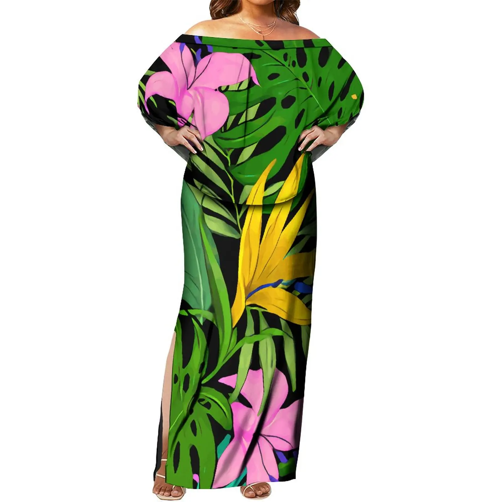 2023 Women'S Hawaiian Off-The-Shoulder Dress Polynesian Tribal Style Casual Women'S Poncho Dress Support Design