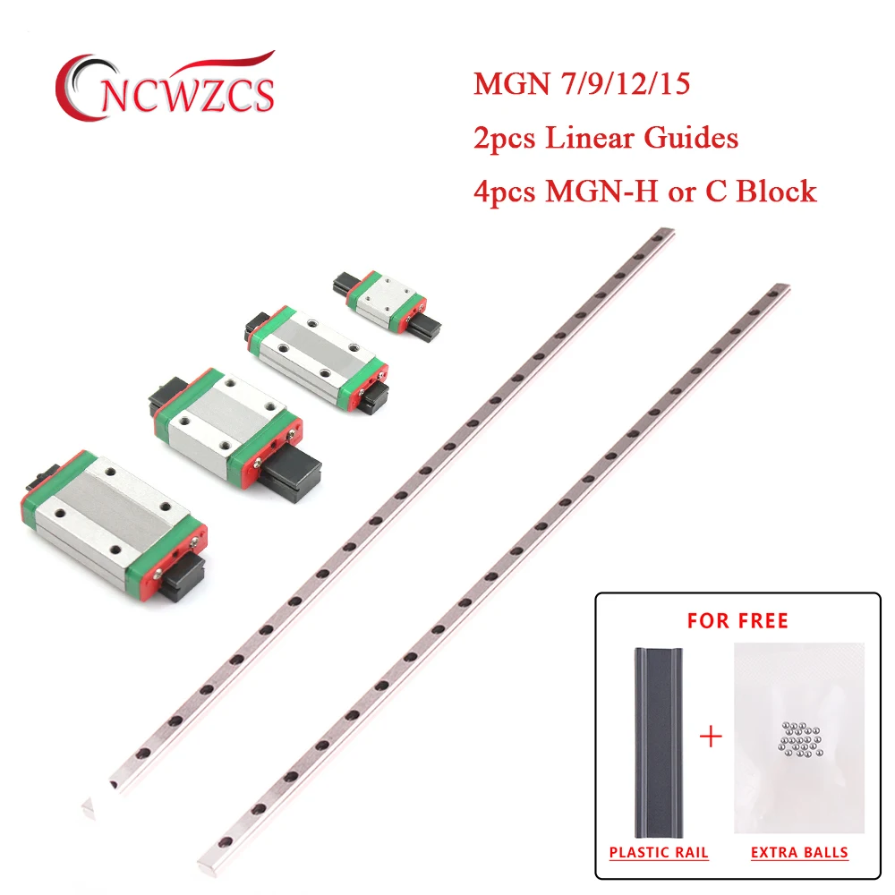Линейная направляющая MGN 2 шт. + 4 блок MGN7 MGN12 MGN15 MGN9 300 350 400 450 500 мм миниатюрный