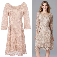 2022 new arrival spring summer dress large size champagne ladies casual lace a line polyester dresses for women