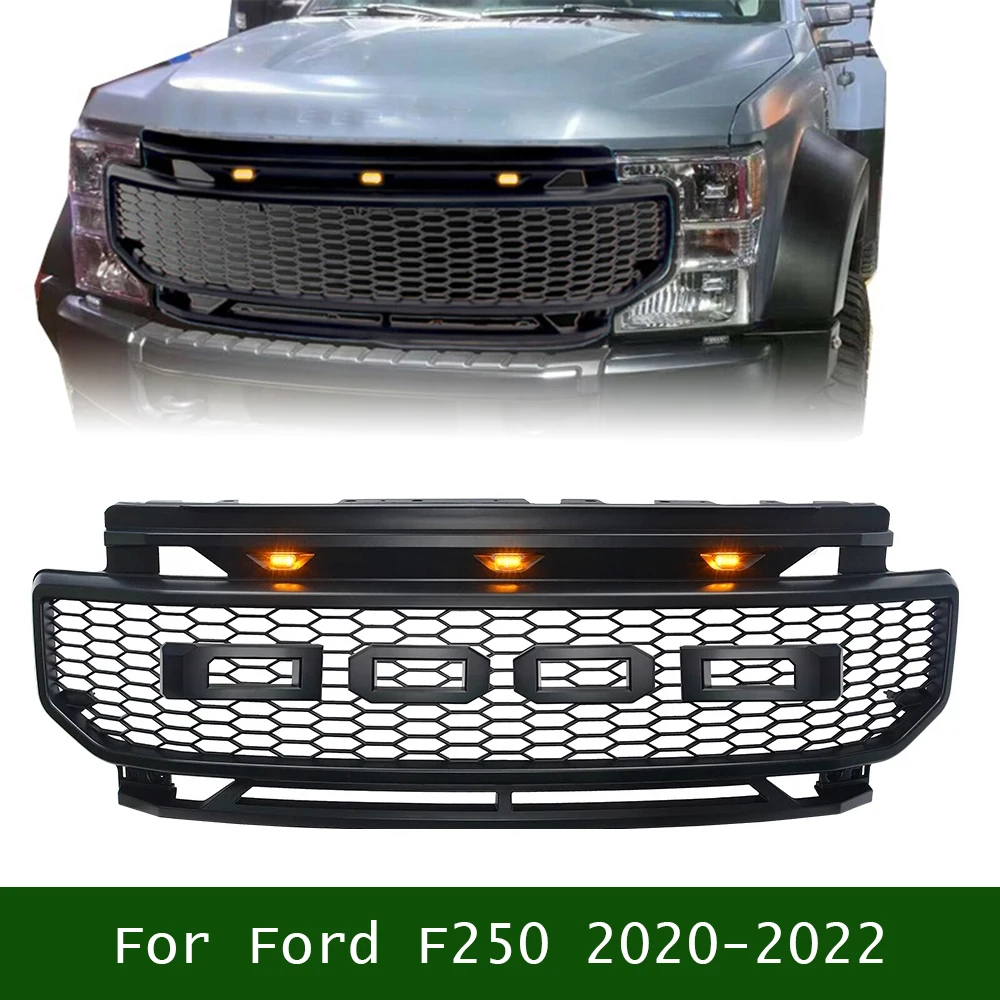 

For Ford F250 2020-2022 Grill Auto Parts Pickup Truck Offroad W/Led Light Racing Grills Front Hood Bumper Upper Mesh Grille