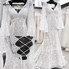 Кружевное свадебное платье-русалка, с длинным рукавом и V-образным вырезом
