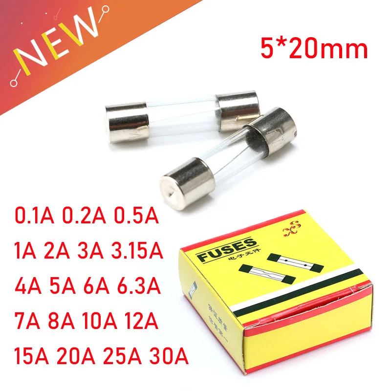 100 шт. 5*20 мм стеклянный предохранитель Быстрый 250 В 0 1 А 2 5 1A 2A 3A 3 15A 4A 5A 6A 6 7A 8A 10A 12A 20A