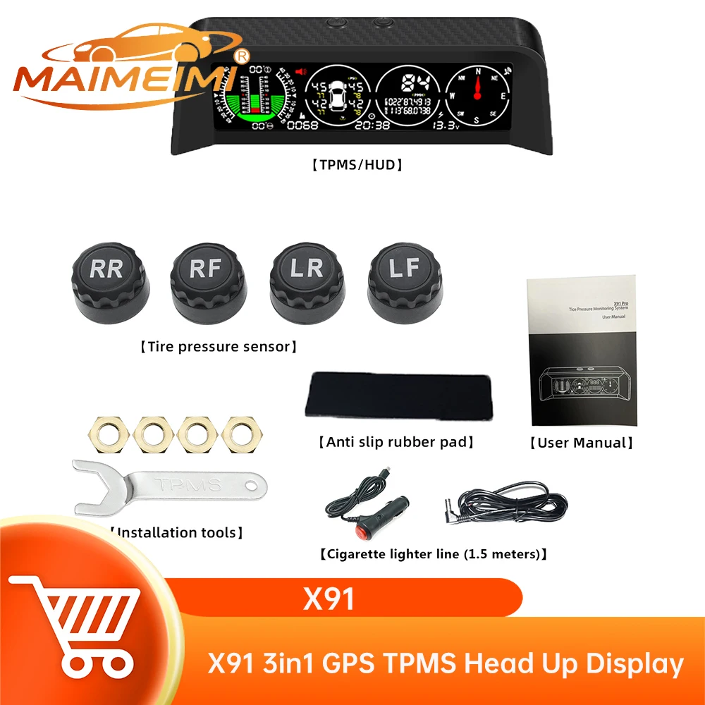 Фото Датчик давления в шинах X91 GPS TPMS для HUD-спидометра, измерителя уклонения, инклинометра, автомобильной системы точного позиционирования, компаса №2