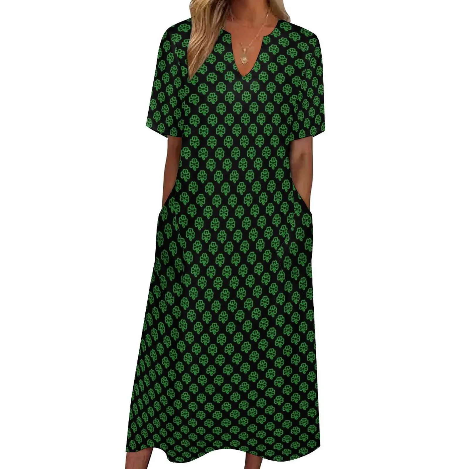 

Green Clover Shamrock Dress Summer Irish St Patricks Day Street Style Boho Beach Long Dresses Women Elegant Maxi Dress Present