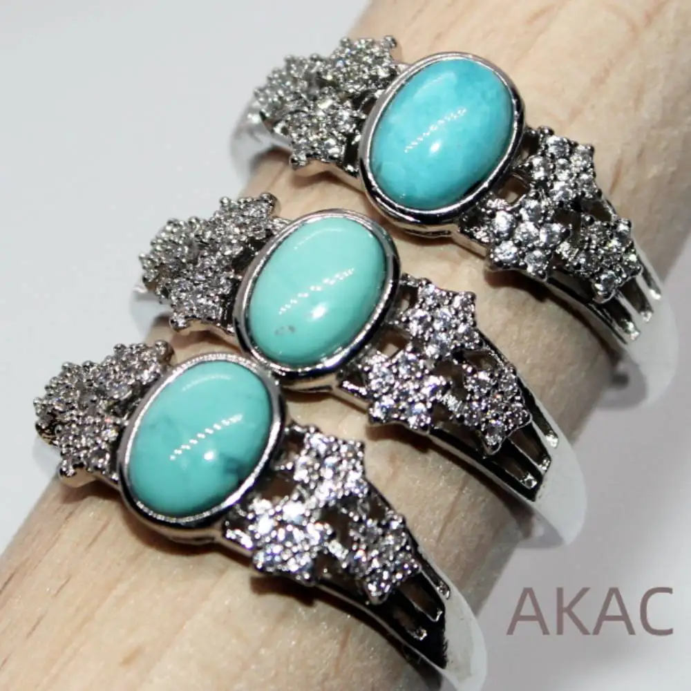 

3rings 100% Natural rare original turquoise white copper adjustable ring stone size approx5*7mm