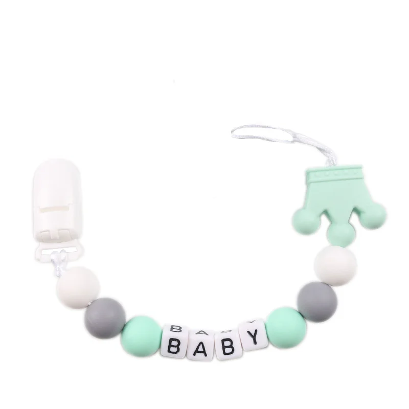 1Pcs Custom Personalized Name Pacifier Clip Handmade Beech Chain Silicone Doughnut Holder Soother Baby Teething Toys Chew Gifts - купить по
