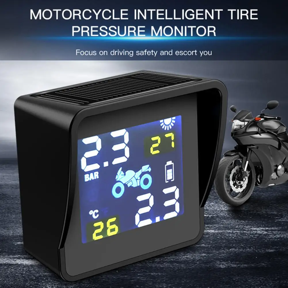 

Motorcycle Tire Monitor USB Rechargeable High-precision LCD Screen with Solar Panel Monitoring Wireless Sensing Waterproof TPMS