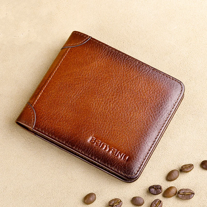 Luxury Genuine Leather Men Short Wallet RFID Coin Wallet Man Cow Leather Card Holders Male Small Purses Money Clip