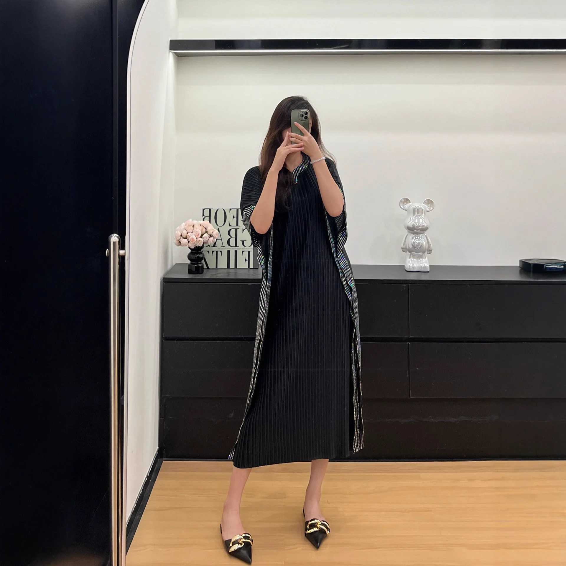Фото ALSEY Miyake, однотонное свободное тонкое однотонное плиссированное женское платье, лето 2029, модная повседневная юбка Hundred Design Sense №1