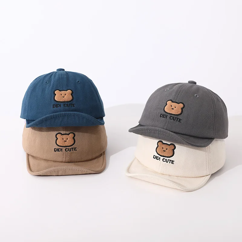 

2023 Baby Baseball Cap Cartoon Bear Boys Caps Soft Brim Spring Autumn Kids Hats Adjustable Casual Infant Accessories 1-3 Years