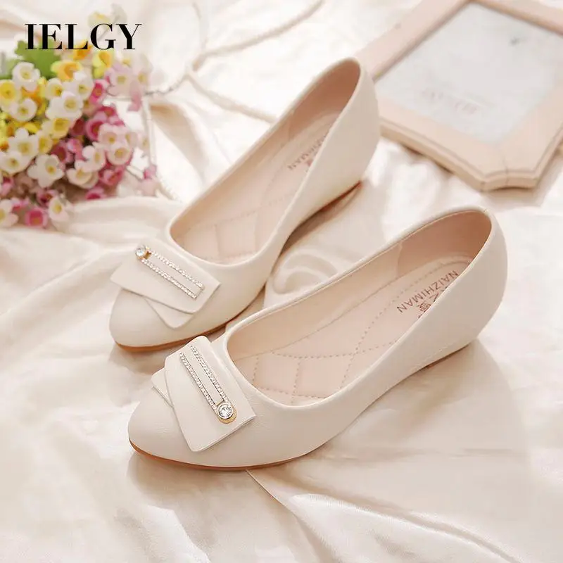 

IELGY women's real soft leather single shoes flat-bottomed non-slip tendon bottom work