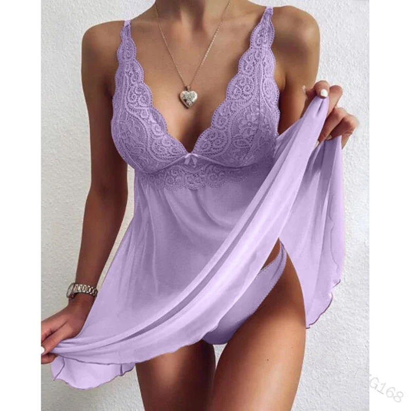 Summer Women's Bra Lingerie Nightwear Sexy Soothing Lace Bodysuit Charming Women Sling Open Hollow Backless Mini Dress Costume