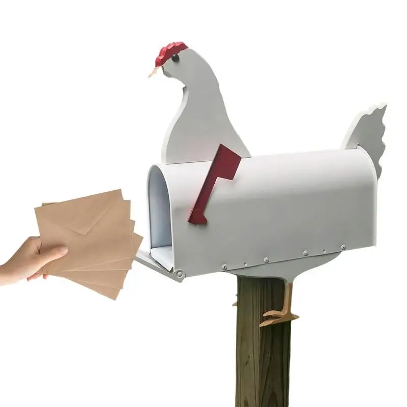 

Unique Chicken Shaped Mailbox Post Box Outside Garden Ornaments Creative Iron Mailboxes For Garden Yard Farm Home Decoration