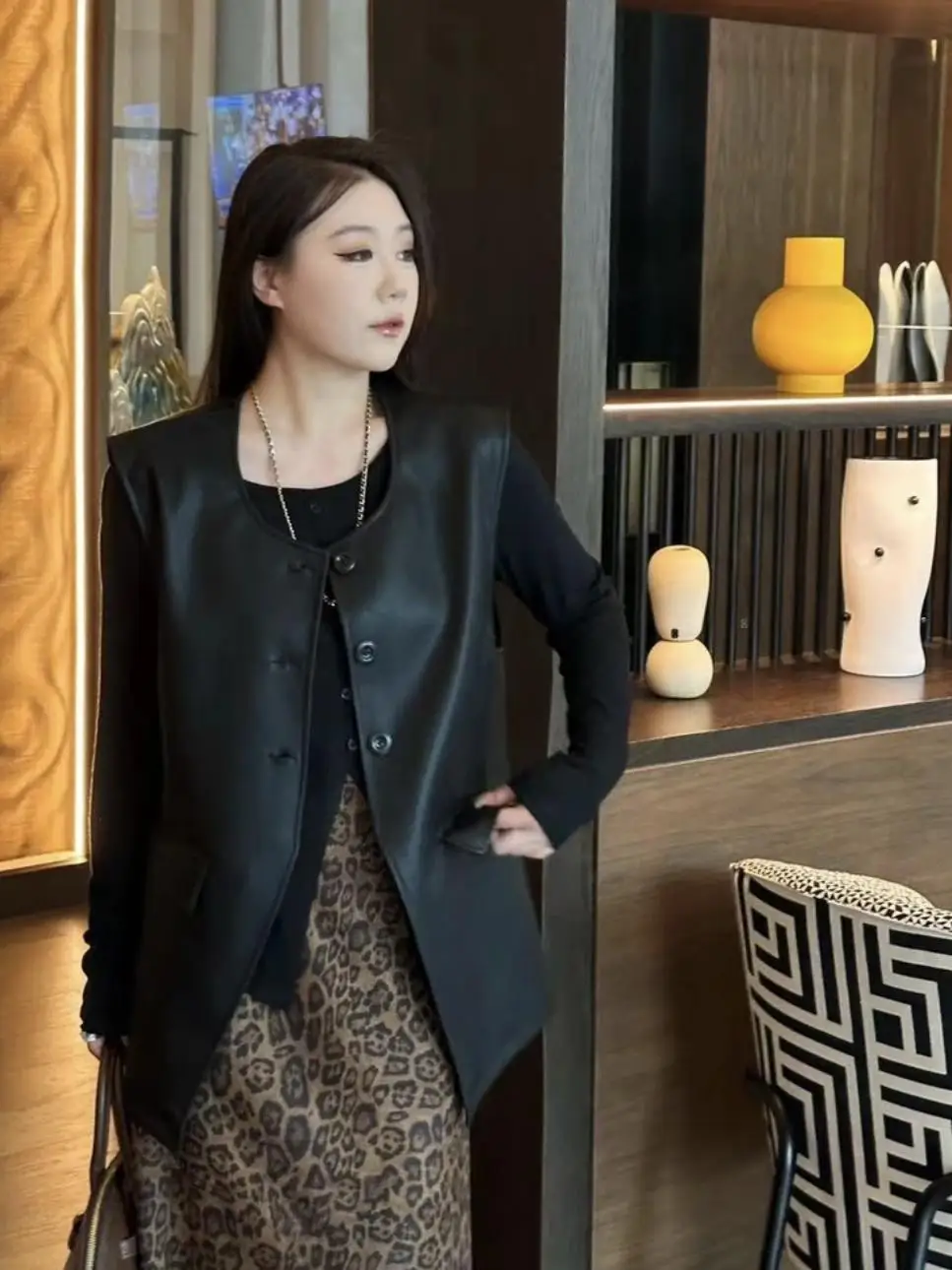 Женская одежда больших размеров Samei Street новая мода однотонный кожаный жилет без