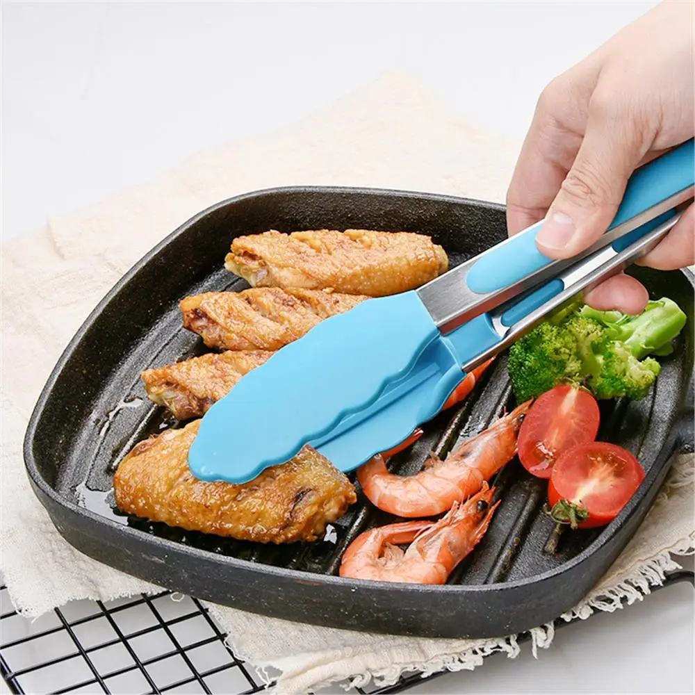 

1pc Heat-Resistant BBQ Food Tong Silicone BBQ Grilling Tong Non-Stick Non-Slip Bread Tong Kitchen Accessories Kitchen Items