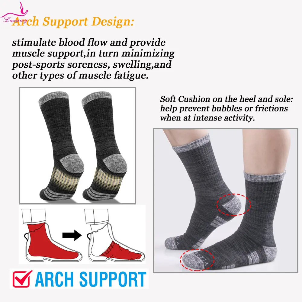 LAZAWG Men's Cotton Athletic Crew Socks Thermal Warm Crew Winter Boot Sock for Man Sports Hiking Trekking Socks Warm Keeping