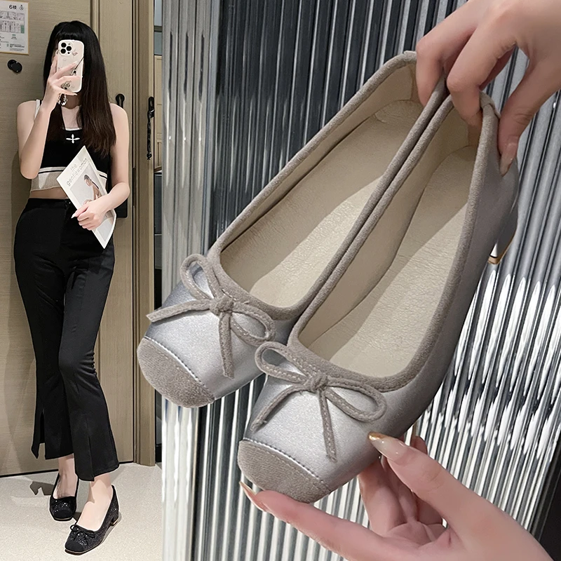 

New Spring Bowtie Ballet Shoes Fashion Shallow Slip on Women Flat Loafers Shoes Ladies Casual Outdoor Ballerina Shoes