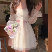niggeey korean style lace dress kawaii puff sleeve dot print fairy dress y2k party evening dresses vintage clothes for women