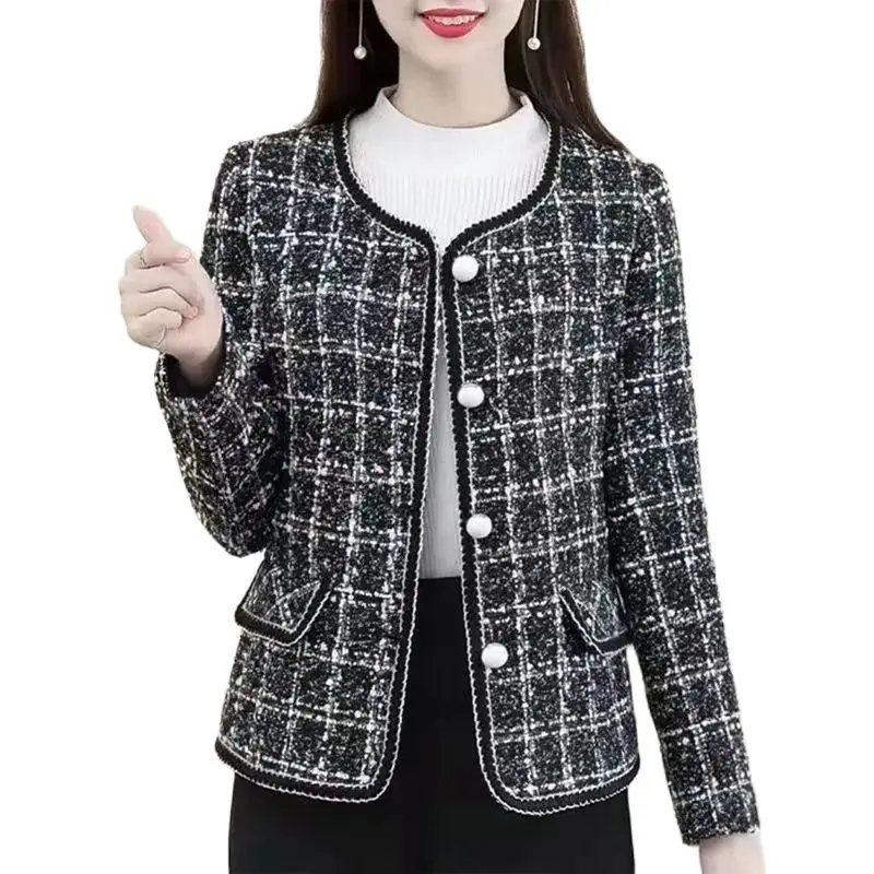

2022 New Spring Autumn Ladies Jacket Fashion Slim Long Sleeve O Neck Female Coat Middle Aged Mother Casual Short Outwear Tops