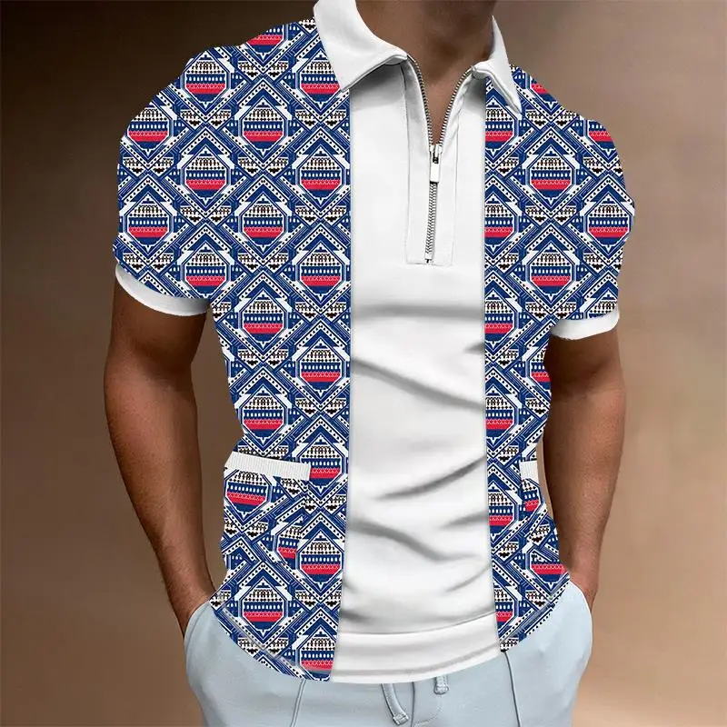 

Мужская летняя рубашка-поло с коротким рукавом, отложным воротником и молнией