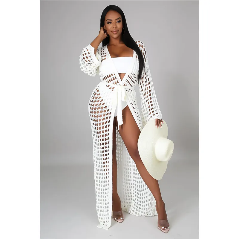 Женское Сетчатое платье с V-образным вырезом длинным рукавом и высокой талией |