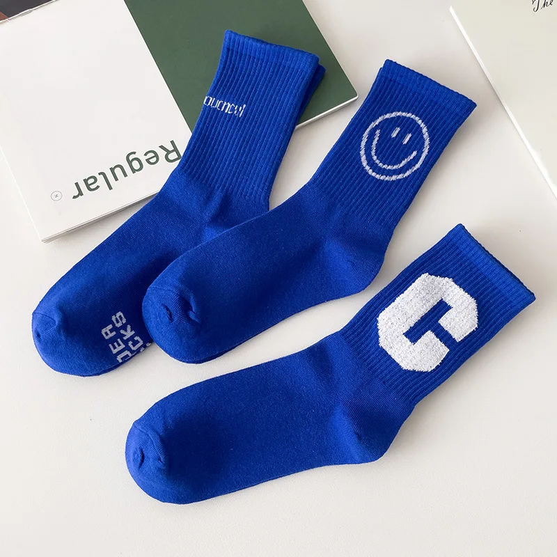 

Boneless Blue Socks Fashion Letter Smiley Women's Cotton Knee High Socks Women Retro Style Casual Street Sports Harajuku Socks