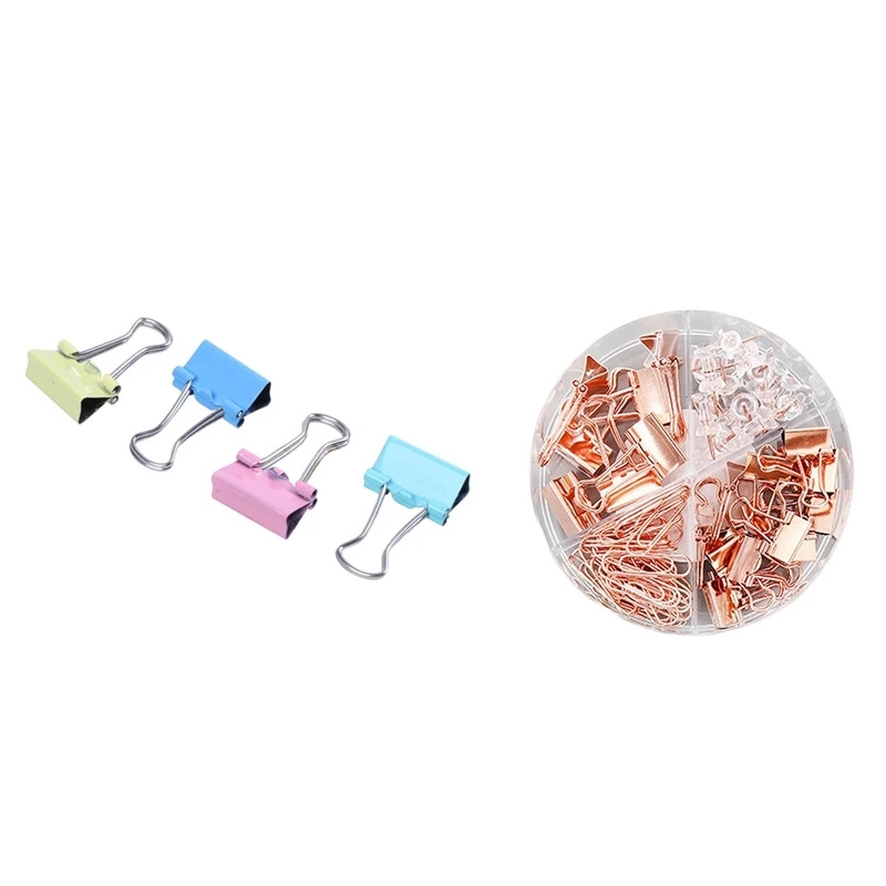 

60Pcs Metal Assorted Color File Paper Binder Clips With 100Pcs Binder Clips Paper Clips Push Pins Sets And Acrylic Box