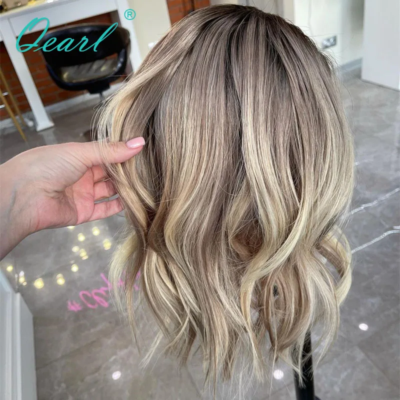 Ombre Human Hair Wig Virgin Loose Wavy Lace Frontal Wigs Caramel Blonde Balayage 13x4 Glueless Pre Plucked Wig Qearl