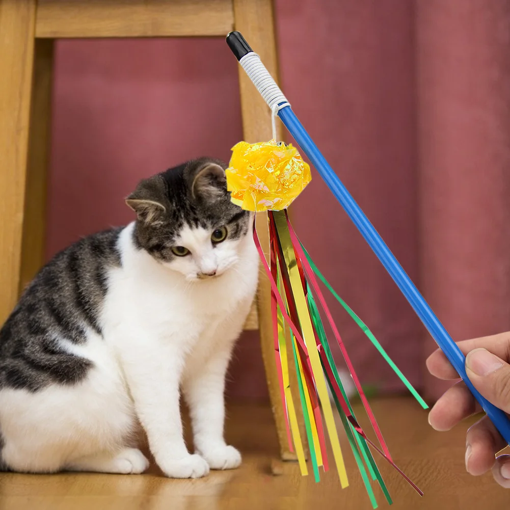 

Оригинальное красочное кольцо с бумажным шариком, палочка для кошек, палочка для игр, Удочка отличного качества, износостойкая интерактивн...
