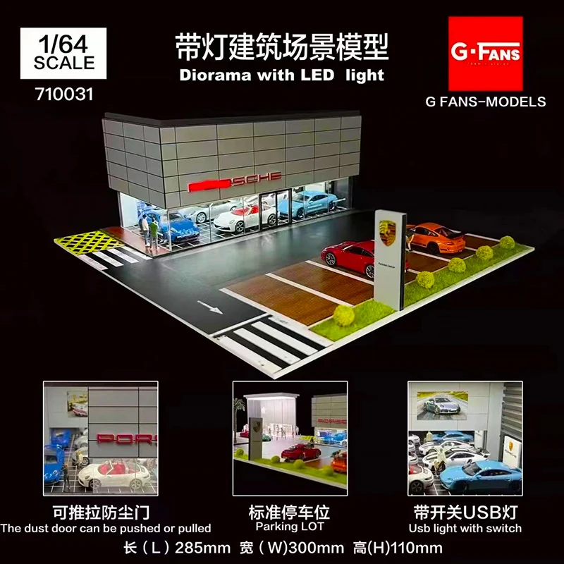 

G-FANS Assemble Diorama 1:64 LED Lighting W/ Vehicle Parking Lot Model Car Station -Pors Exhibition Hall