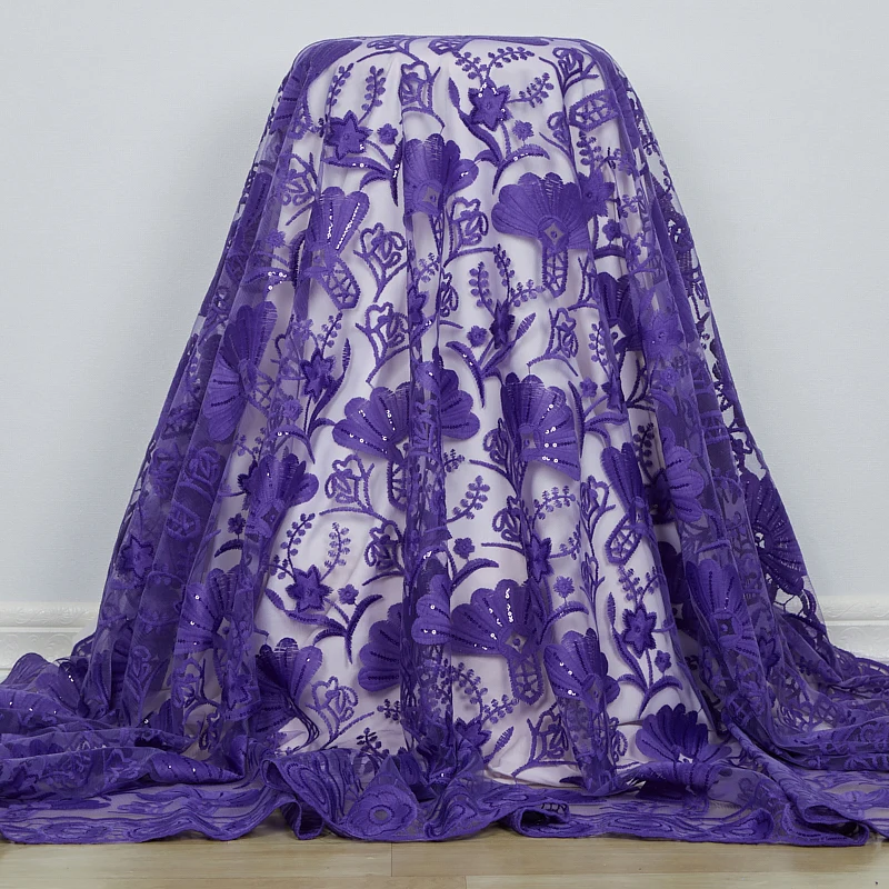 

Высококачественная африканская сетчатая кружевная ткань, фиолетовая блестящая ткань, нигерийская молочная шелковая кружевная ткань, материал для вечернего платья, пошив 3009A