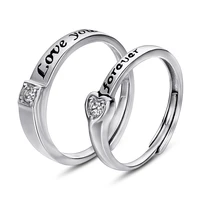 new fashion trend letter love you love s925 silver inlaid 5a zircon open couple ring