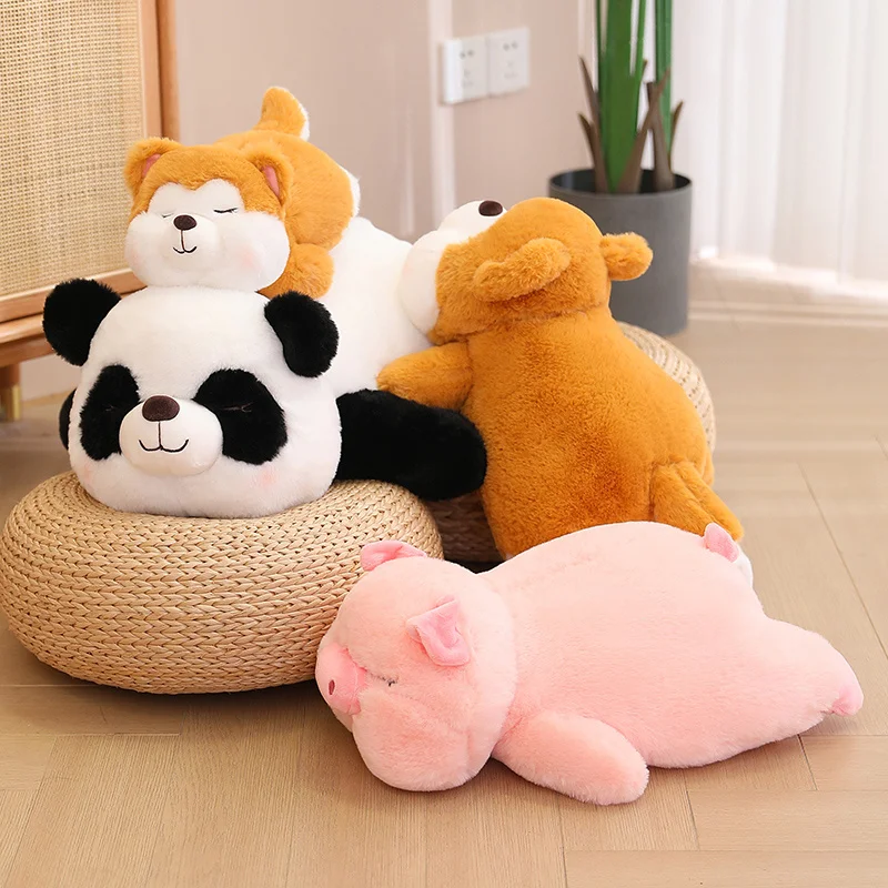 

30/45/60cm Soft Stuffed Lazy Piggy Panda Shiba Inu Plush Dog Toys Super PaPa Hugging Pillow Stuffed Animal Cushion Home Decor