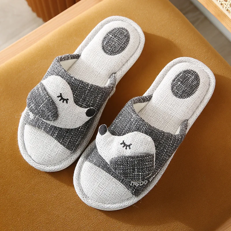 2022 New Arrival Cotton Slippers Women Cute Puppy Home Flip Flops Indoor Slippers Male Soft Bottom Men Slides BedroomCoupleShoes