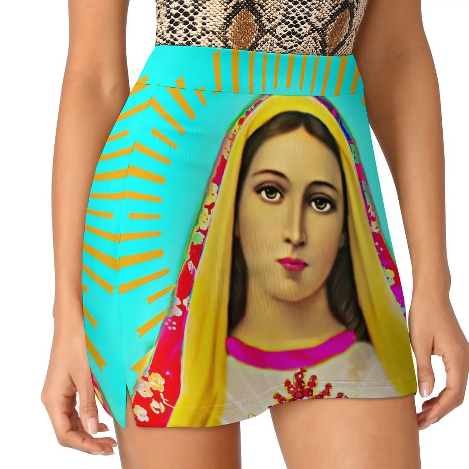 

Virgin Mary Skirt Summer Our Lady Guadalupe Street Fashion Casual A-line Skirts Vintage Mini Skirt Women Oversized Short Bottoms